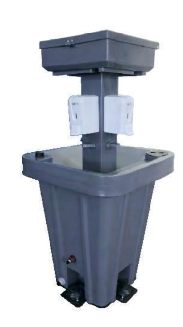 Freestanding handwashing station with basin and foot pump